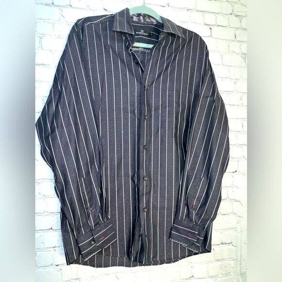 Bugatchi Uomo Mens Large Cotton Striped Long Sleeve Button Up Shirt - Picture 1 of 3